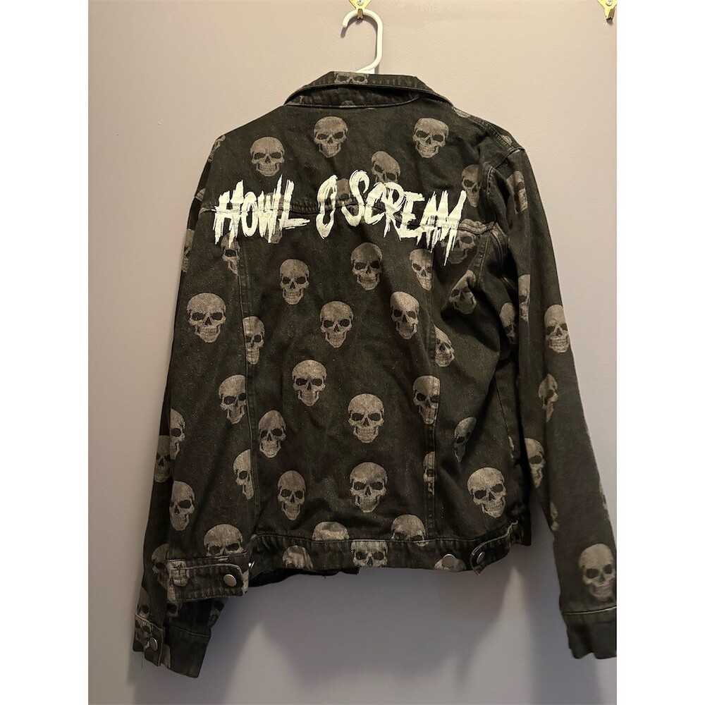 Busch Gardens Howl-O-Scream Jacket Mens L Black Skull Print Halloween - Picture 6 of 9